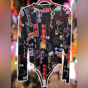 City-Lights Nightcore Mesh Long Sleeve Bodysuit